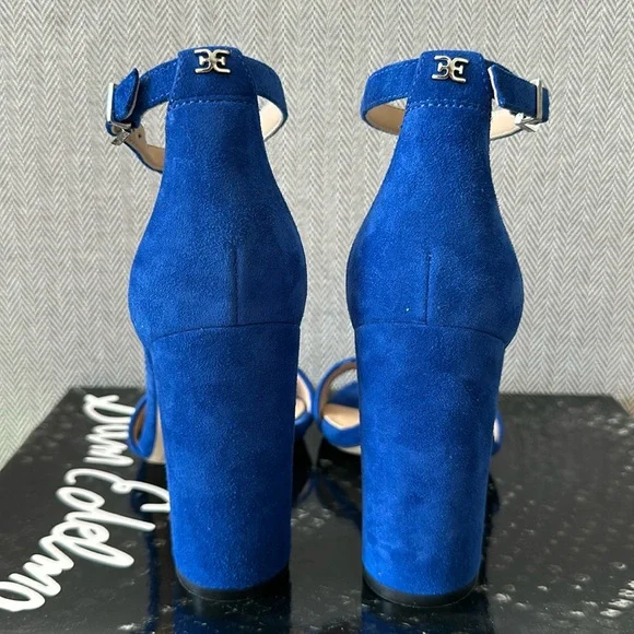 NEW Sam Edelman Yaro Block Heeled Suede Sandals Ankle Strap, Blue, 5.5 - Picture 2 of 6